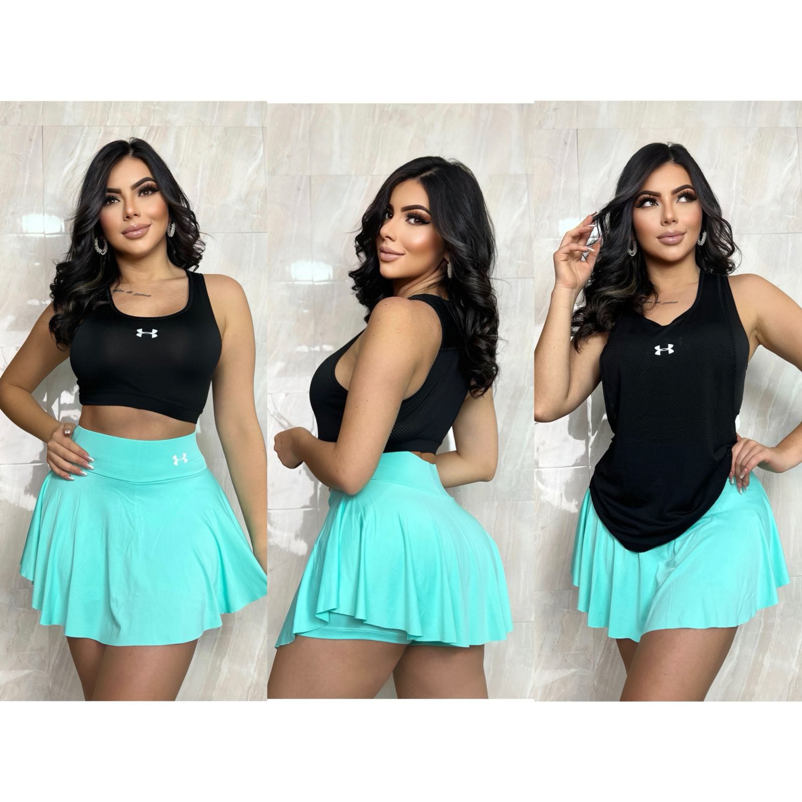 CONJUNTO TRIO FALDA, TOP, BLUSA