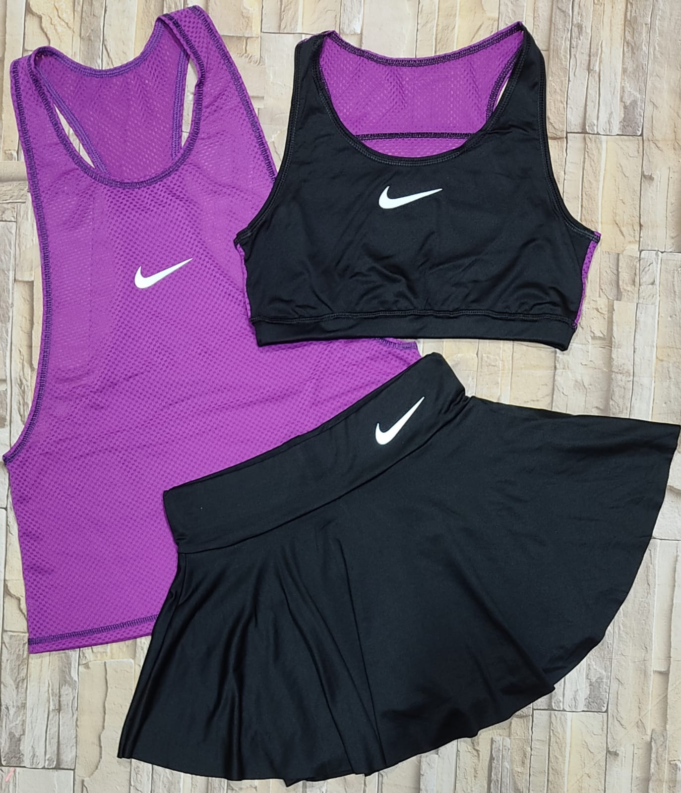 CONJUNTO TRIO FALDA, TOP, BLUSA