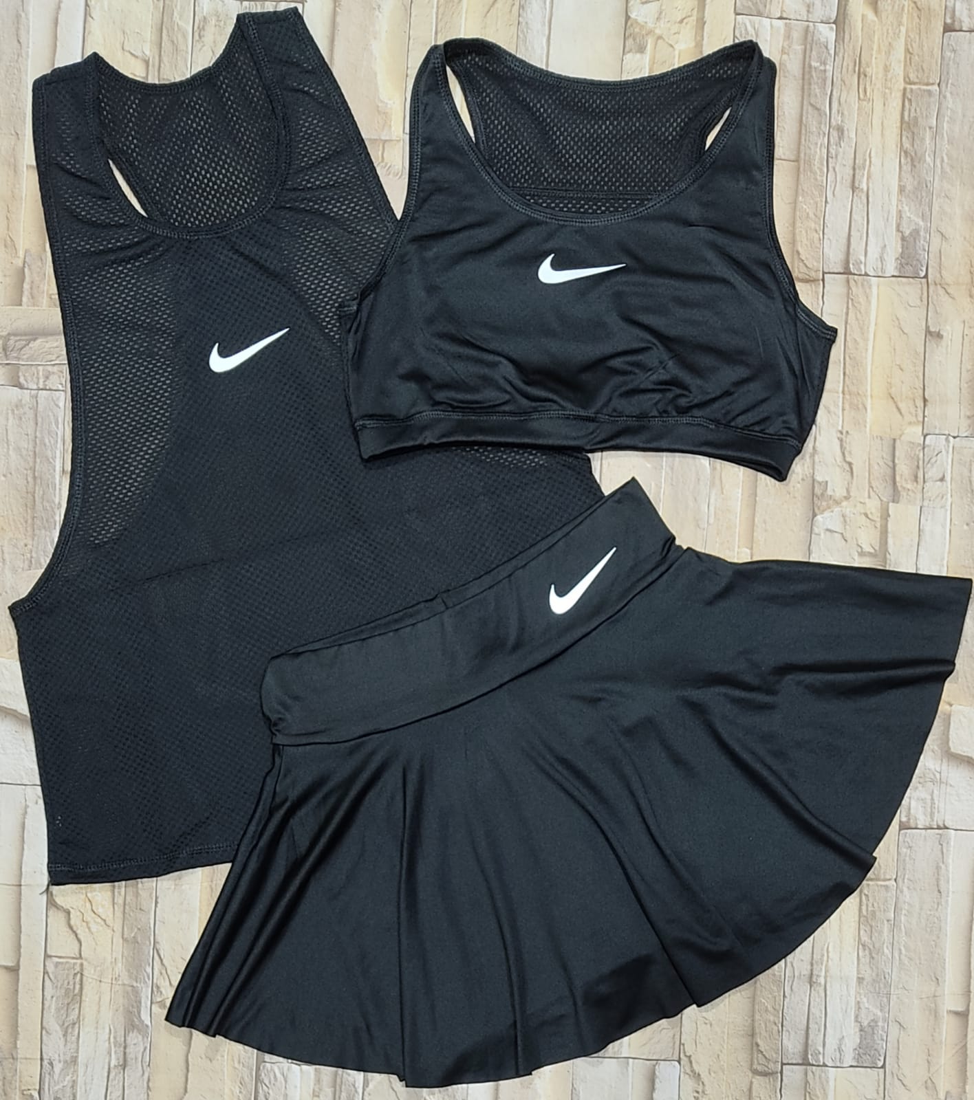 CONJUNTO TRIO FALDA, TOP, BLUSA