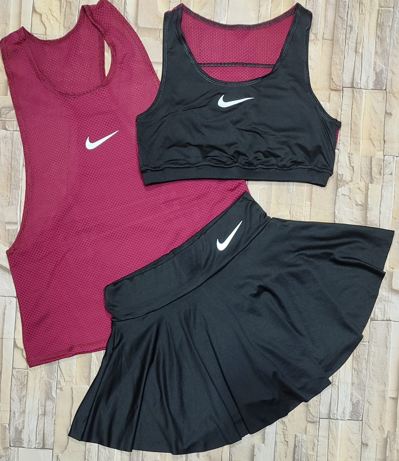 CONJUNTO TRIO FALDA, TOP, BLUSA