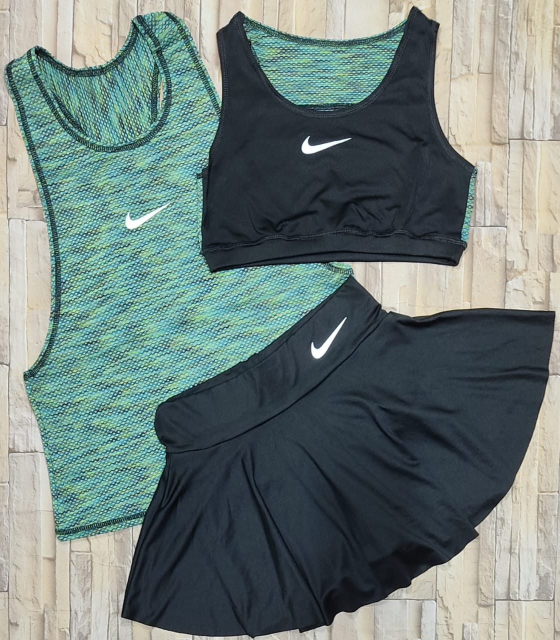 CONJUNTO TRIO FALDA, TOP, BLUSA