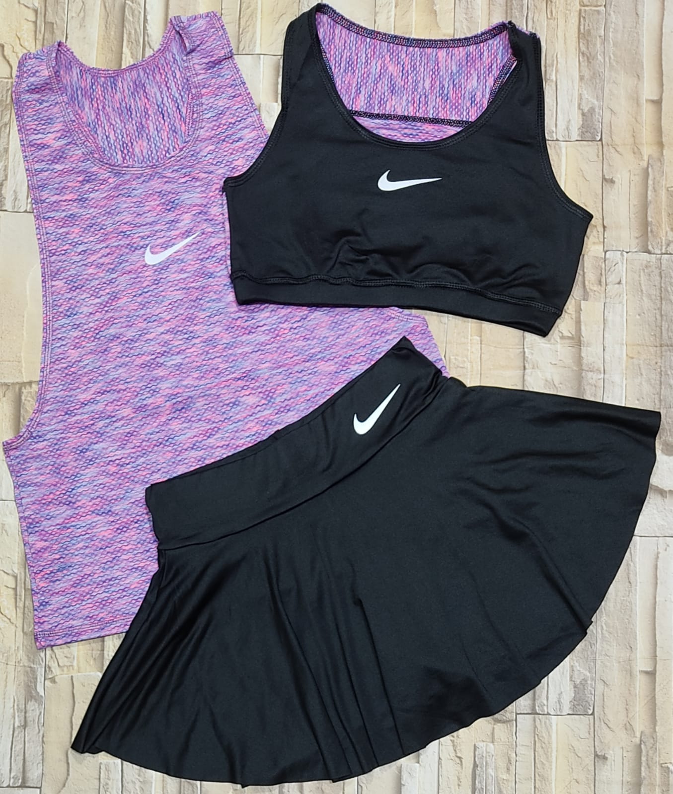 CONJUNTO TRIO FALDA, TOP, BLUSA