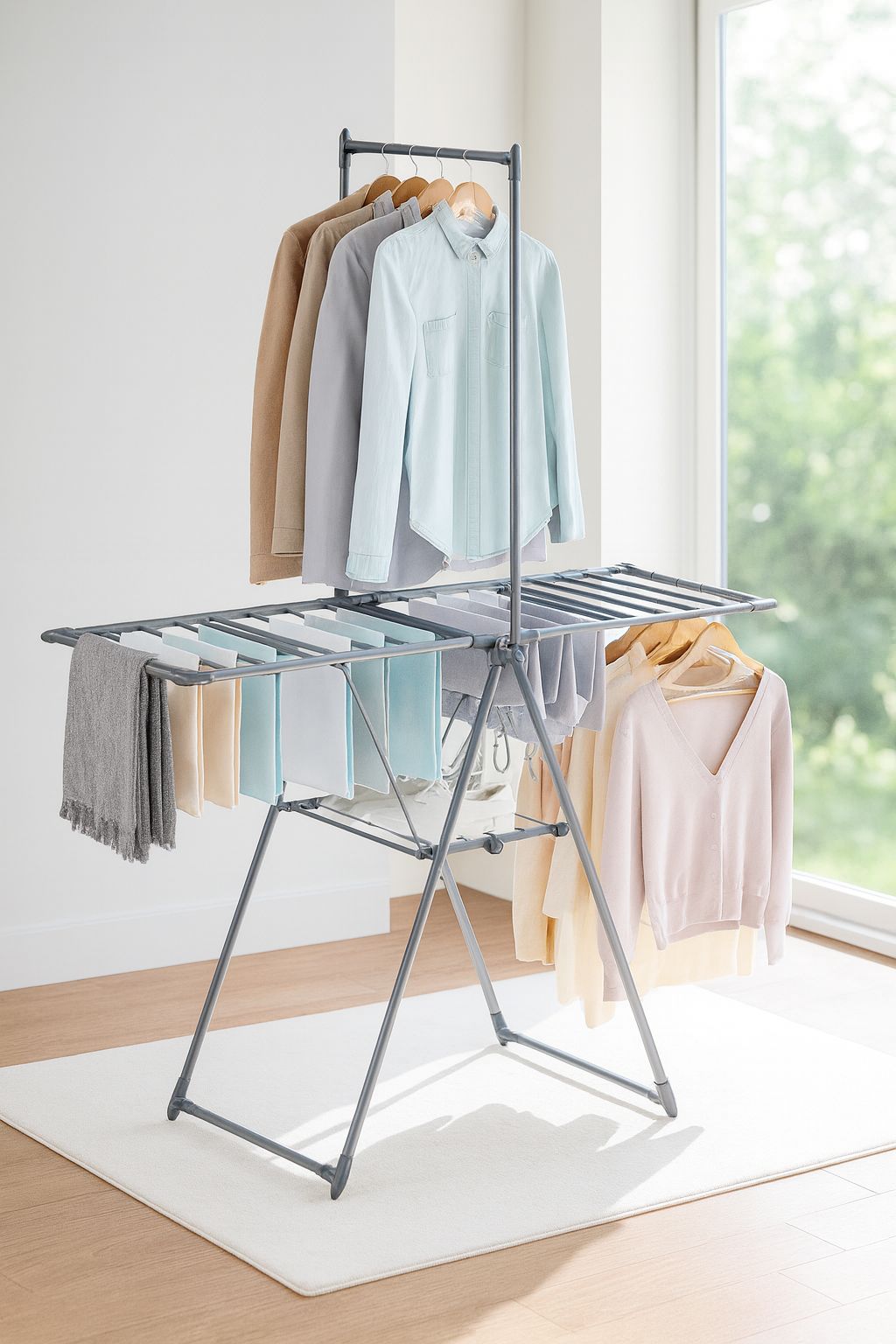 Colgador de ropa plegable de acero inoxidable